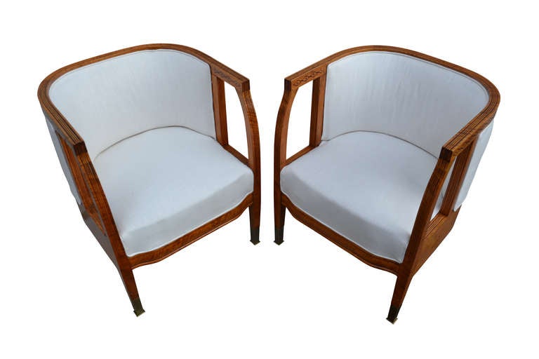 Pair of Excellent 20th c. Swedish Birch-wood Club Chairs. Heavy and solid. Newly upholstered.

Complimentary delivery within 3 hours drive of Haddonfield, NJ 08033. (fx. DC, Baltimore, NYC or Hartford, Ct)