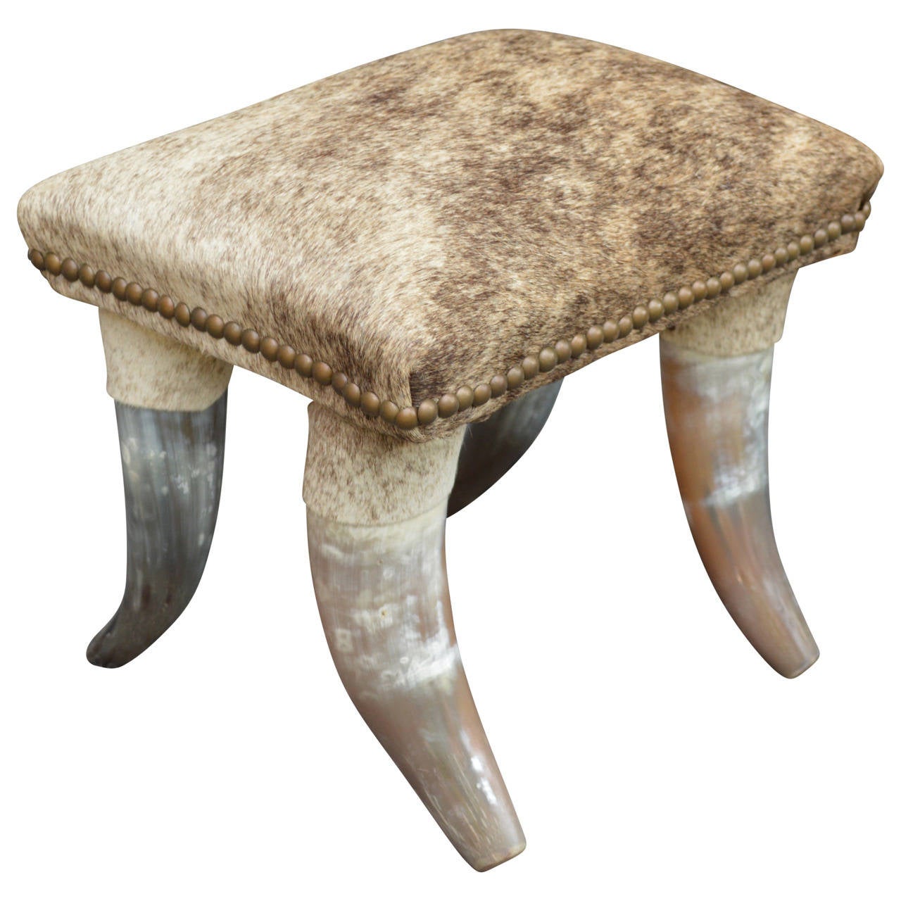 Longhorn and Cowhide Footstool at 1stdibs