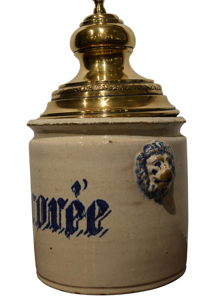 18th c Delft Tobacco Jar with brass lid