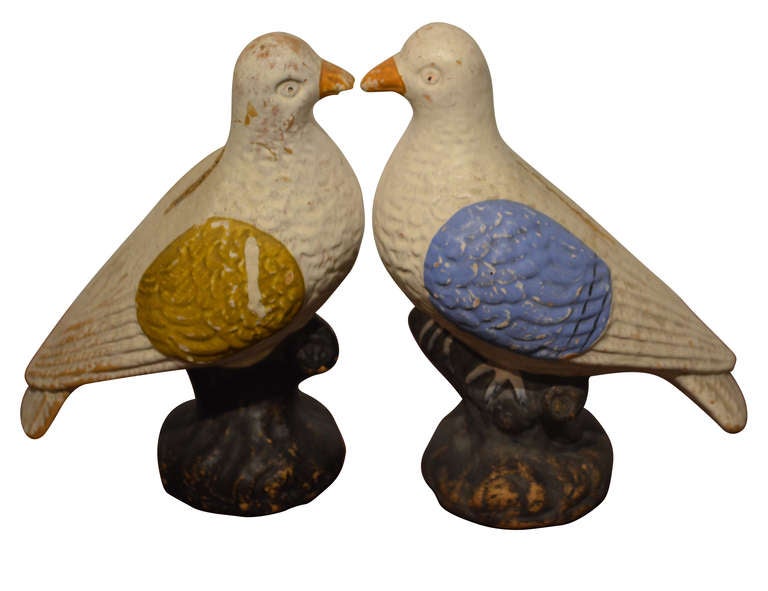 Pair of 19th c Pottery Piggy-bank as doves