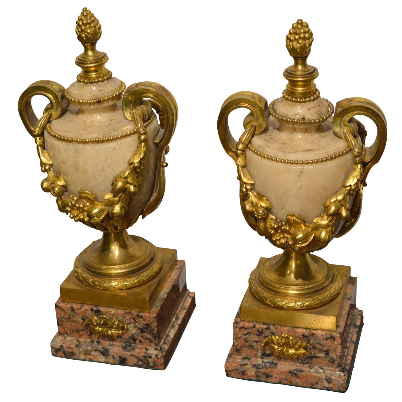 Pair of 18th Century Ormolu and Marble Vases