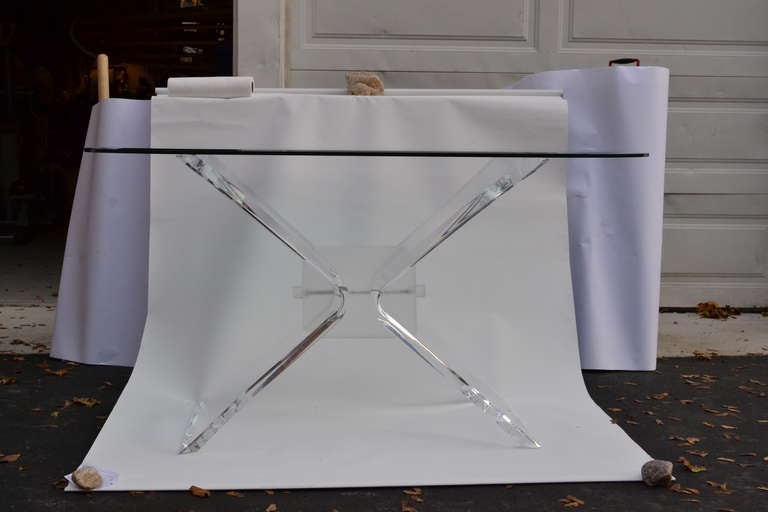 American Lucite Dining Table with Oval Glass-Top