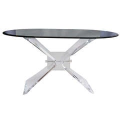 Lucite Dining Table with Oval Glass-Top