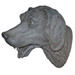 Large Carved 19th Century Wooden Dog's Head