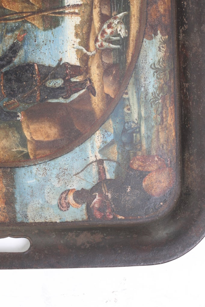 19th Century English Scenic Painted Tole Tray In Good Condition For Sale In Haddonfield, NJ