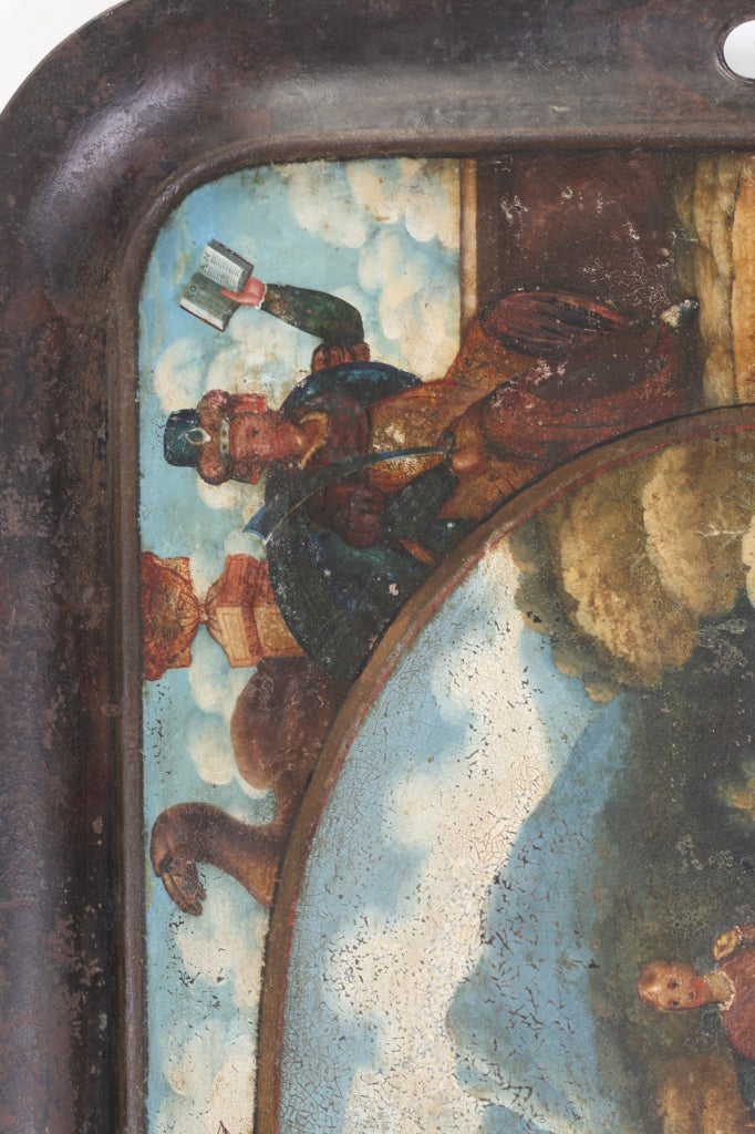 XIXe siècle Plateau en tôle peint de style scénique anglais du 19ème siècle en vente