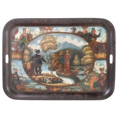 19th Century English Scenic Painted Tole Tray