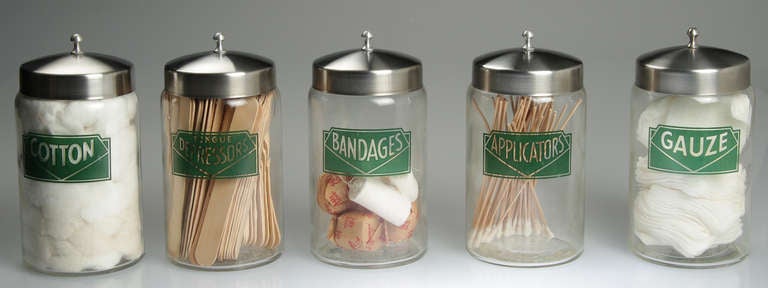 American Art Deco Set of Five Medical Glass Jars