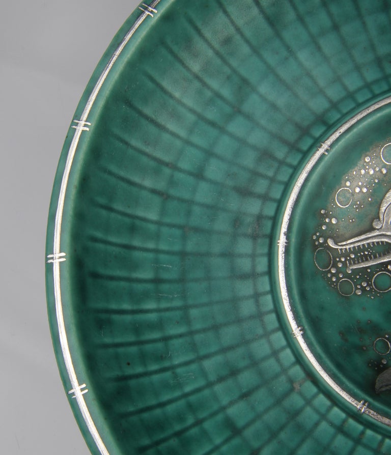 Art Deco Gustavsberg Argenta Dolphin Dish Wilhelm Kage In Excellent Condition In Chicago, IL