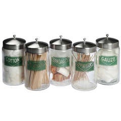 Art Deco Set of Five Medical Glass Jars