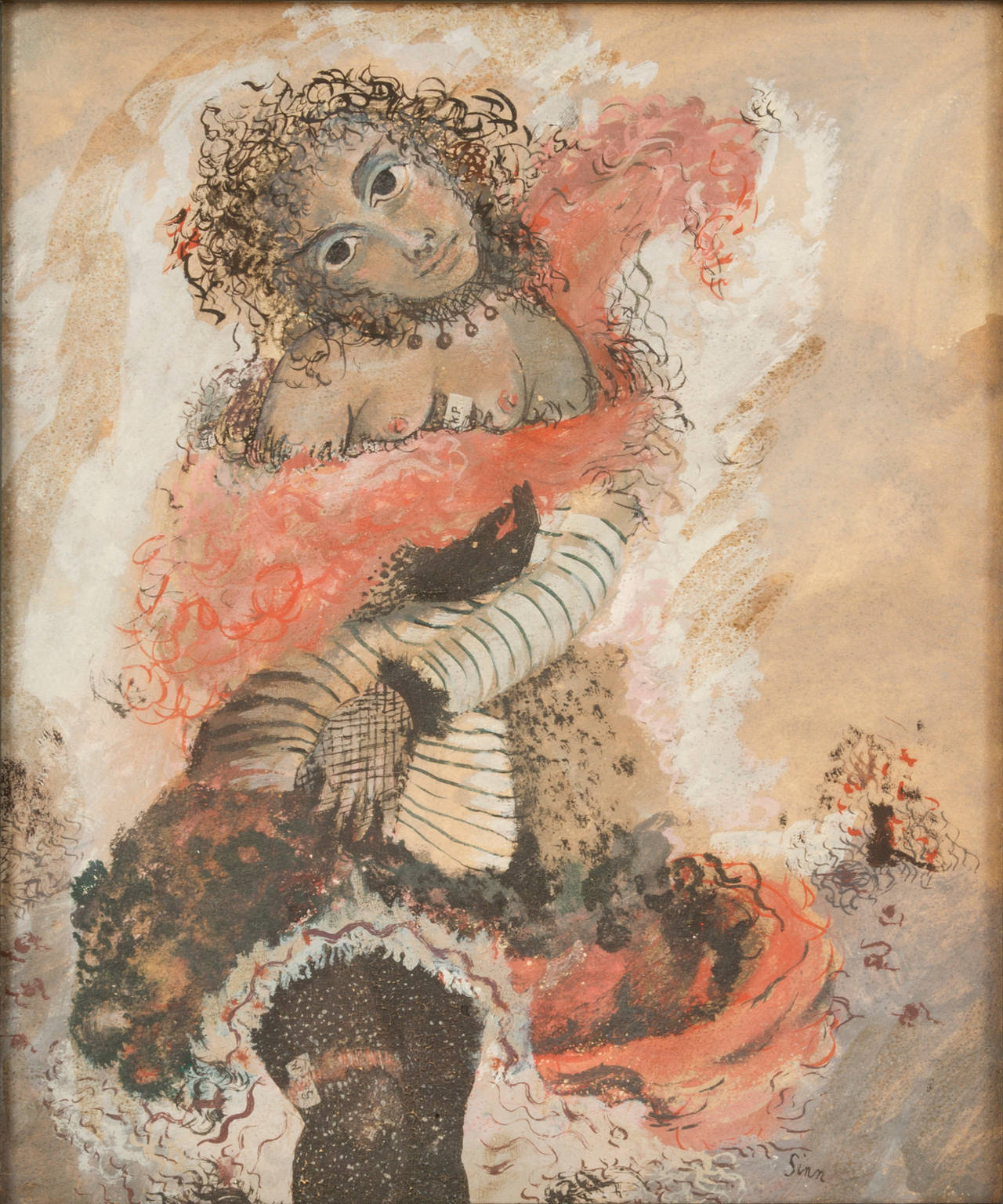 Milieu du XXe siècle Lady with Ensnared Cat-Sylvia Fein - Peinture de Karl Priebe