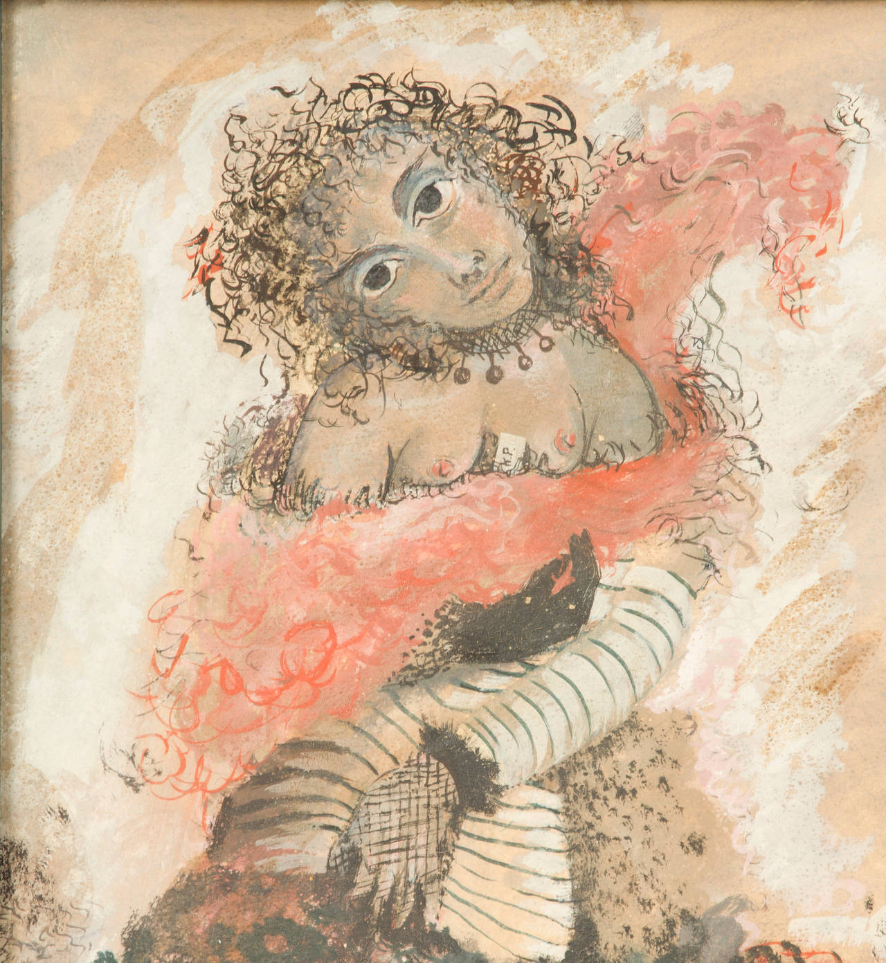 Lady with Ensnared Cat-Sylvia Fein - Peinture de Karl Priebe Excellent état à Chicago, IL