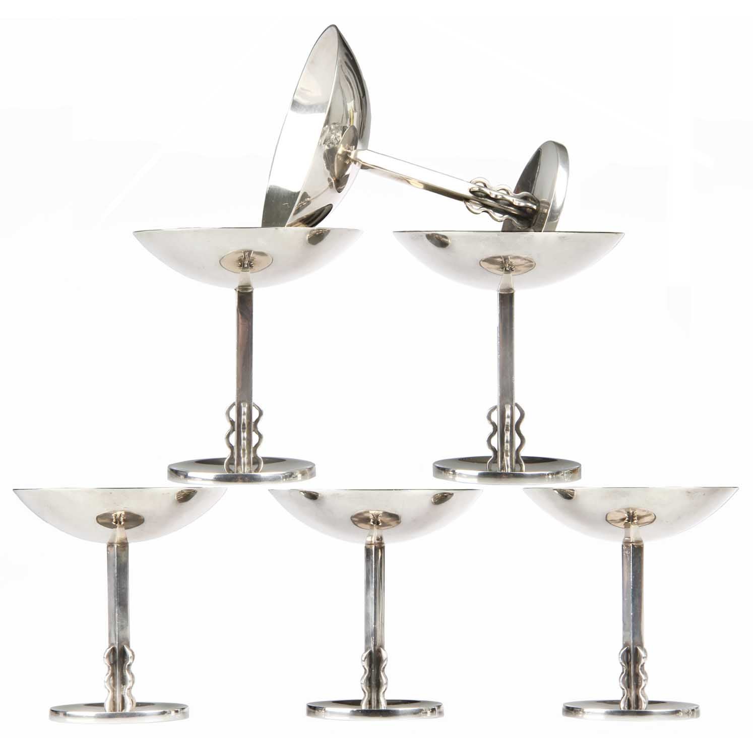 Six Art Deco Sterling Champagne Coupes