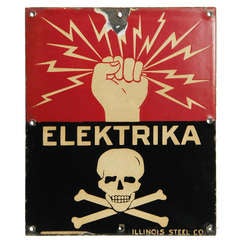 Visual Enameled  Porcelain  Elektrika Warning Sign