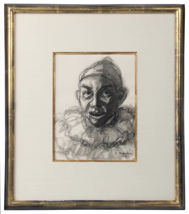 This is an interesting German Expressionist ink and ink wash by Samuel Brecher.  He had won many awards during his career and showed heavily in New york in the 1940's-50's.
The image size is 5.5