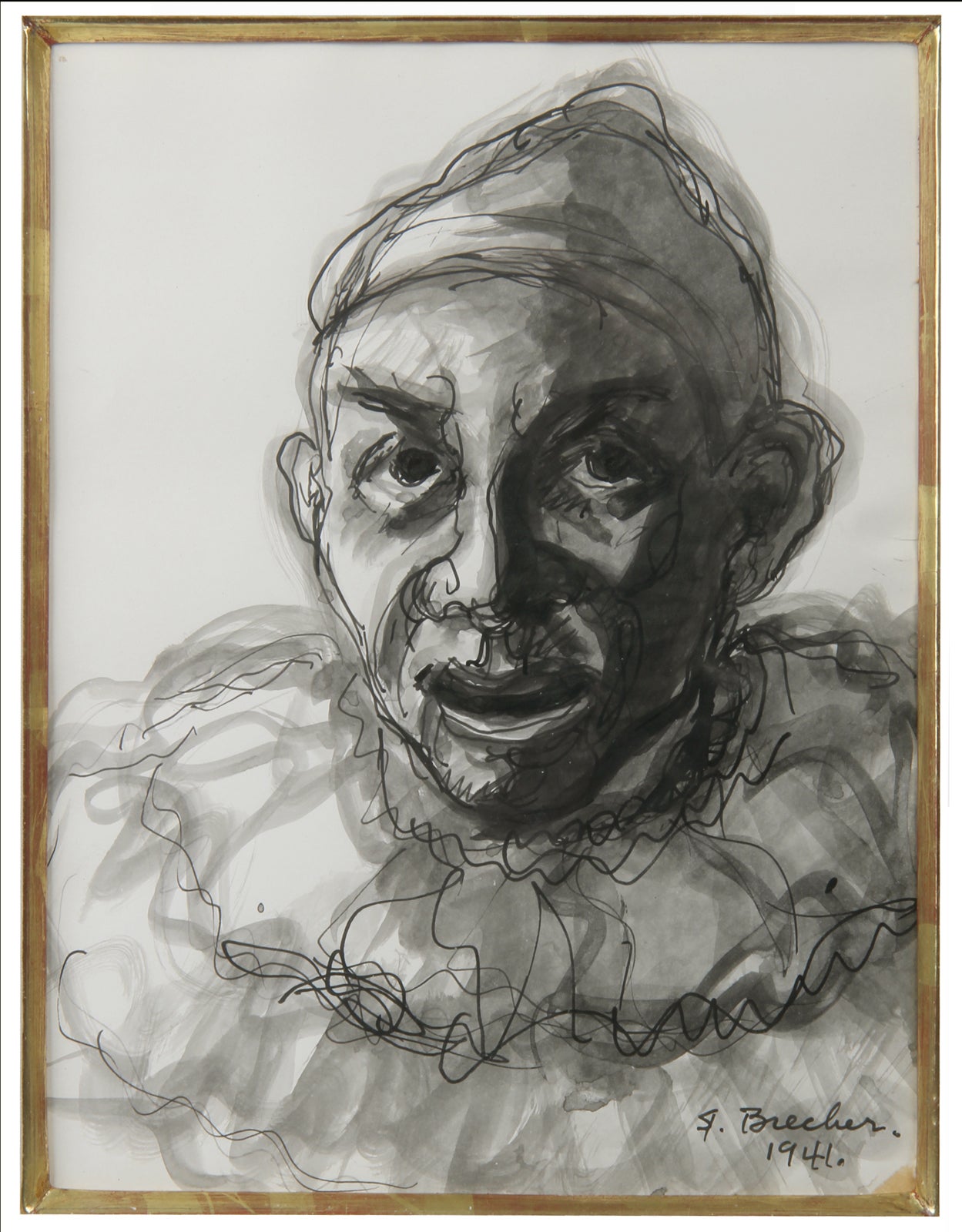 German Expressionist Painting of a Clown by Samuel Brecher