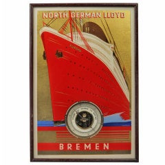 Vintage Art Deco Advertising Art Europa Oceanliner with Barometer