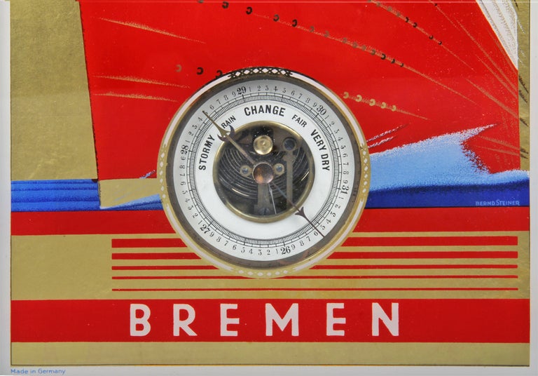 German Art Deco Advertising Art Europa Oceanliner with Barometer