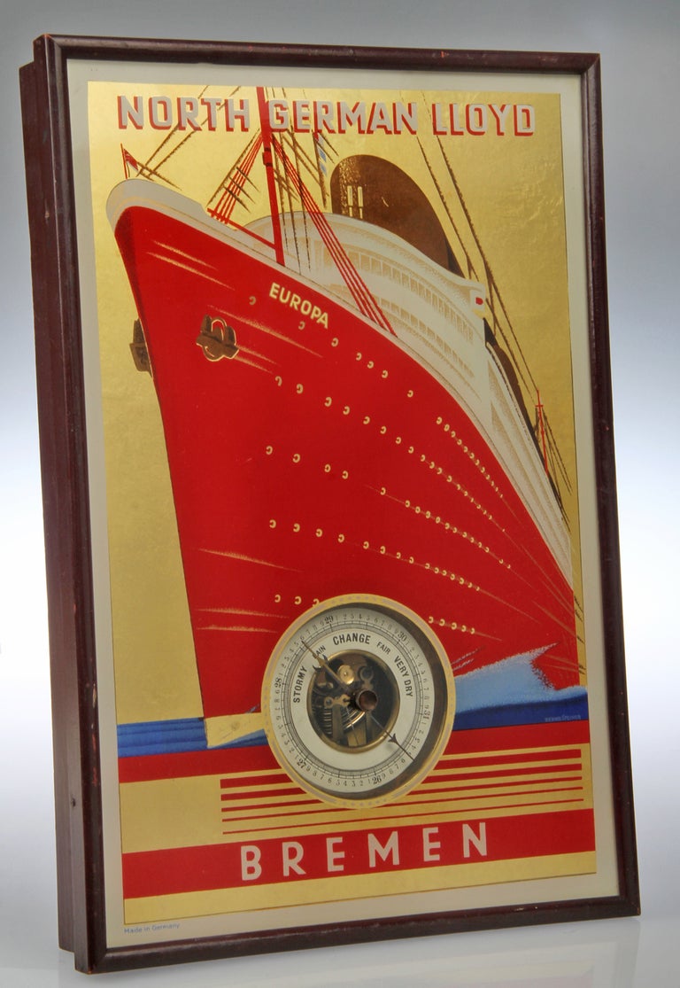 Art Deco Advertising Art Europa Oceanliner with Barometer In Excellent Condition In Chicago, IL