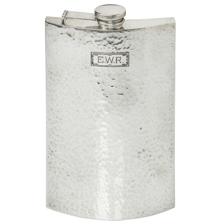 Art Deco Hand Hammered Sterling Hip Flask For Sale at 1stDibs