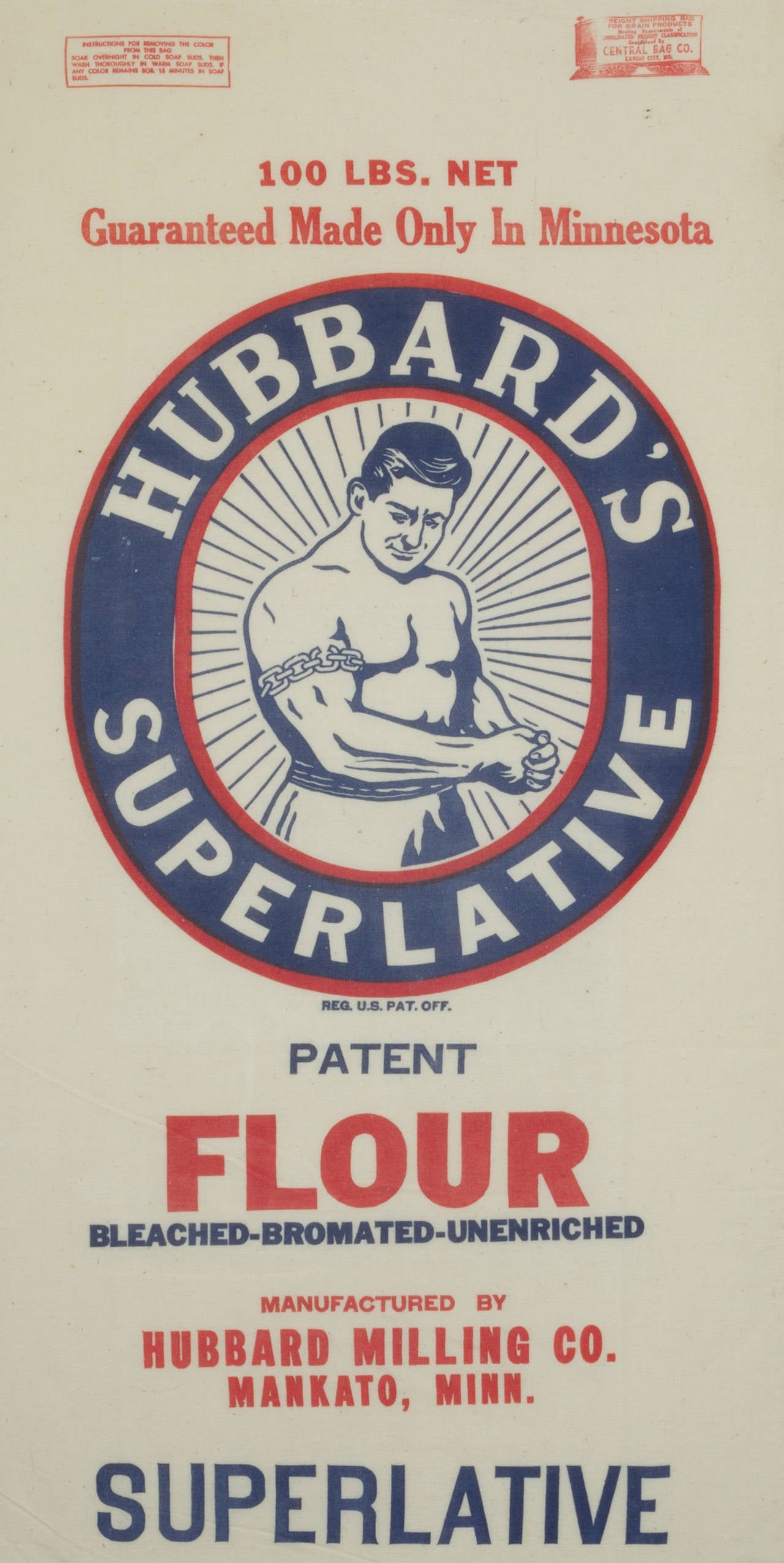 Showing how this flour will give you muscles that break chains.  This graphic sack was unused.