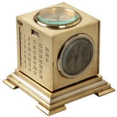 Vintage French Art Deco Calendar, Compass and Barometer  Cube Desk Clock