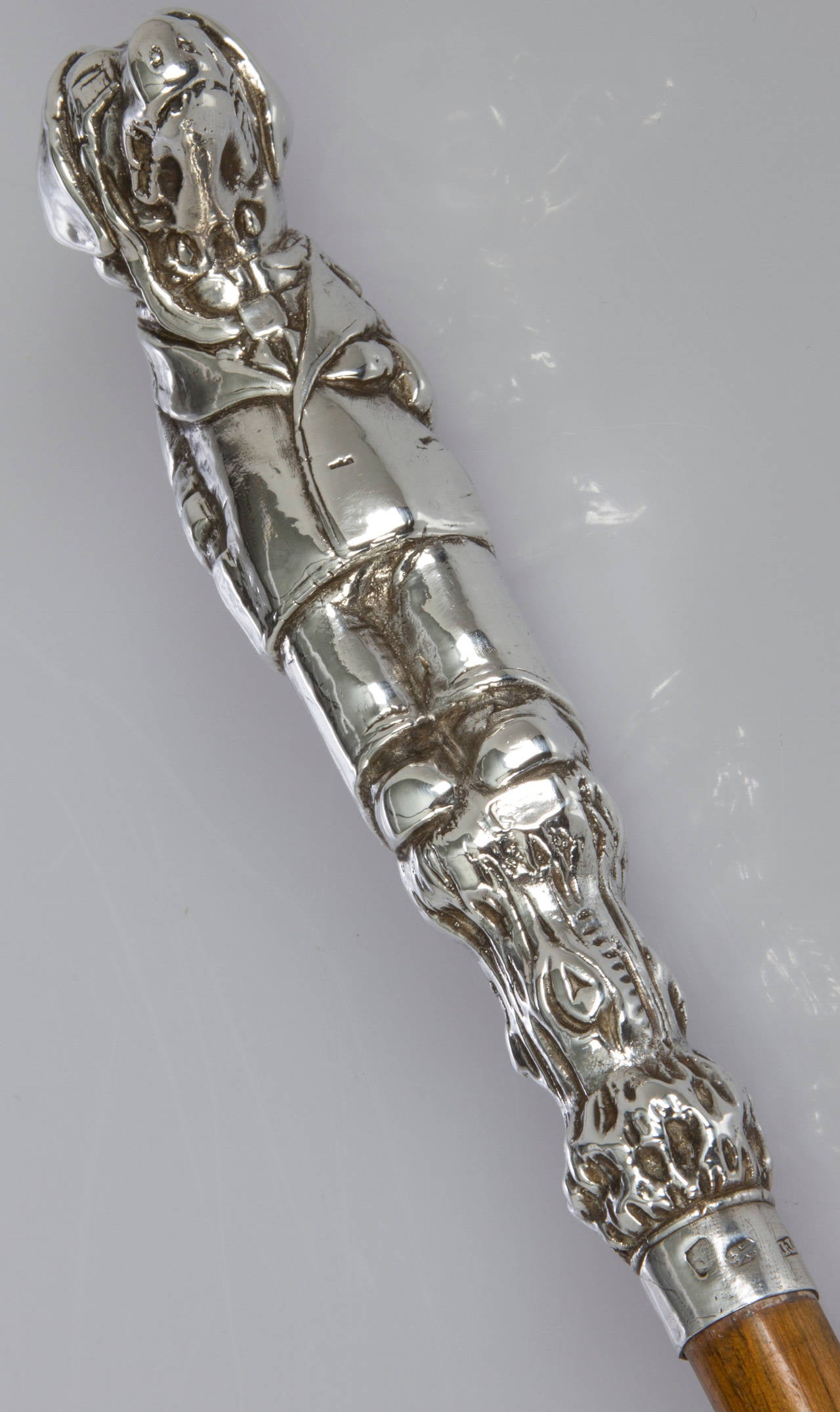 Pig in a Man's Suit Silver Topped Cane In Excellent Condition In Chicago, IL