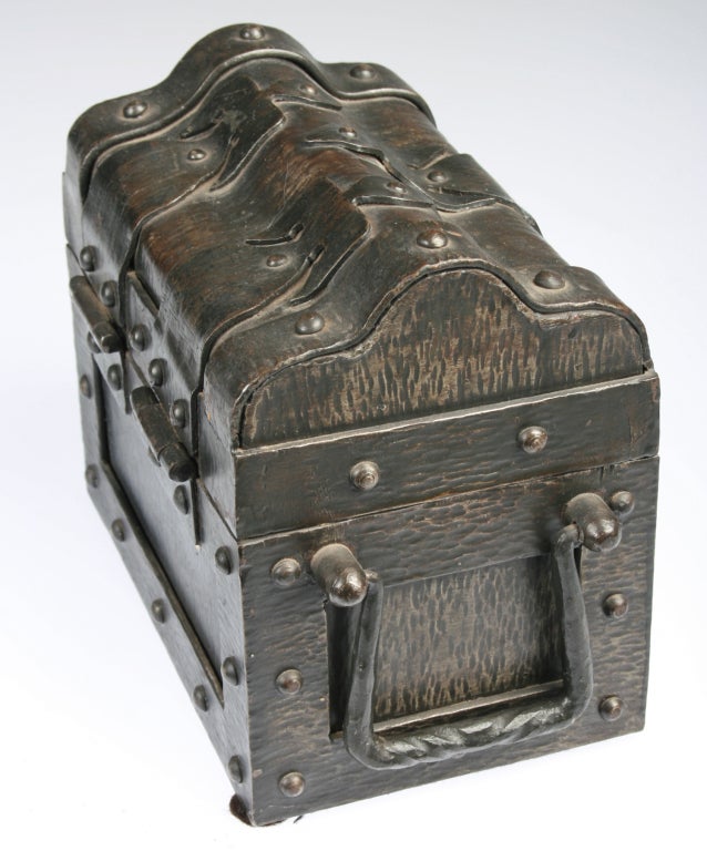 Art Nouveau Hand Hammered Iron Miniature Chest