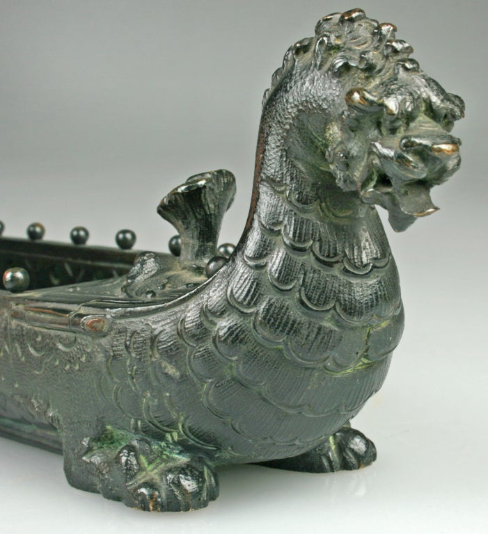 Patinated Austrian Bronze Asian Inspired Dragon Boat Pen Holder