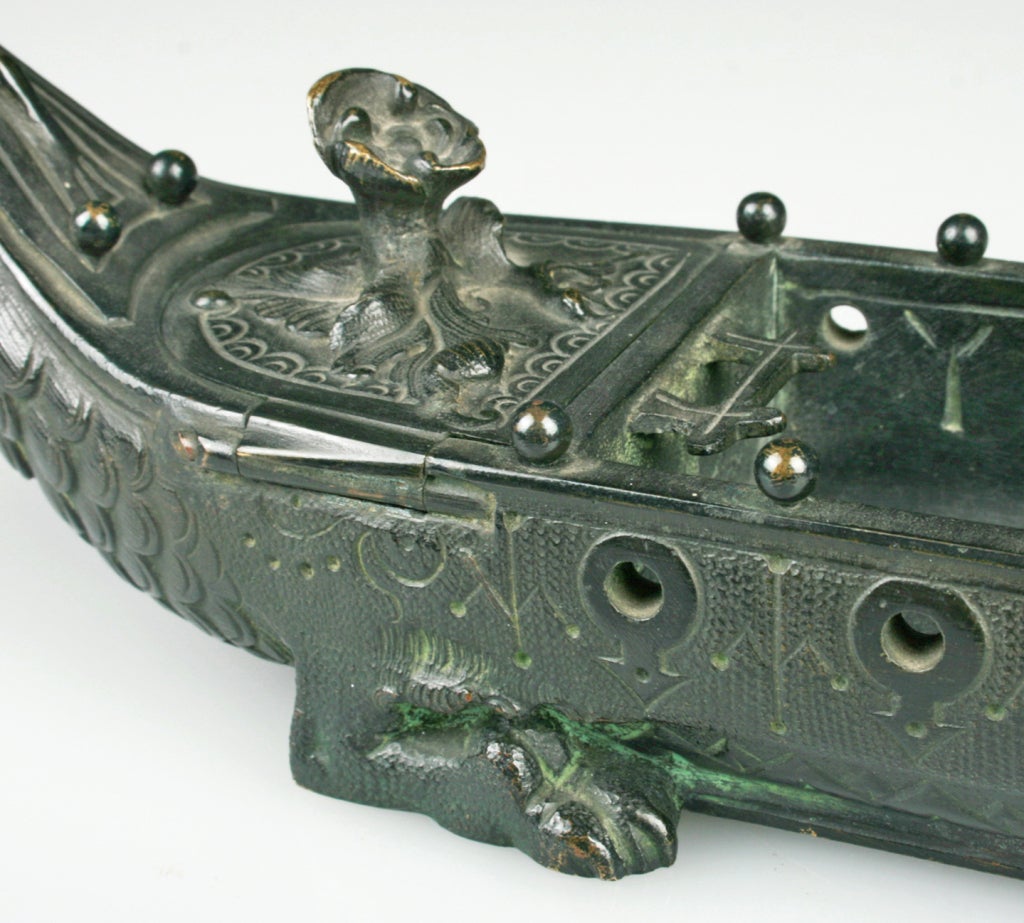 Austrian Bronze Asian Inspired Dragon Boat Pen Holder 4
