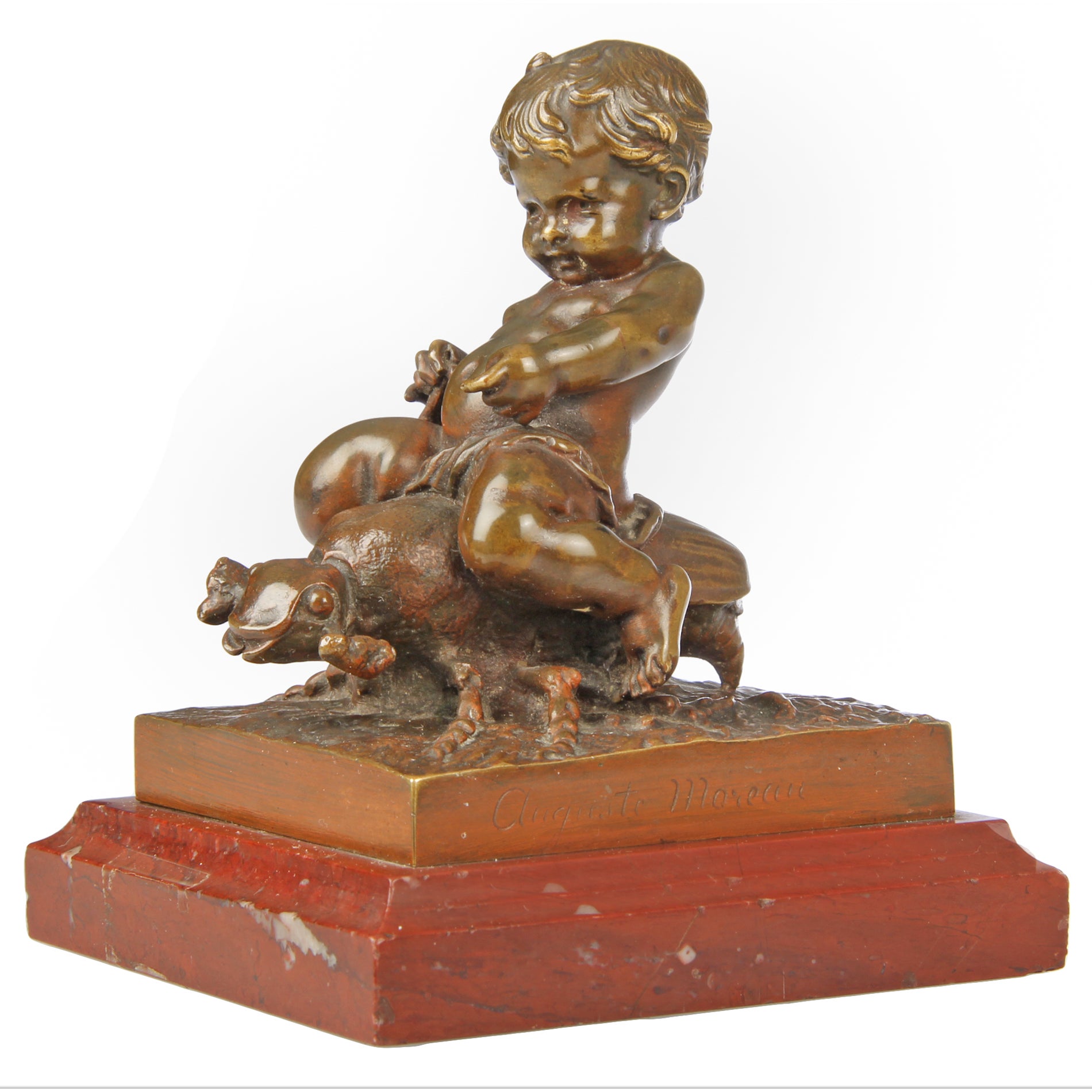 Auguste Moreau Bronze Sculputre , Boy Riding a Beetle