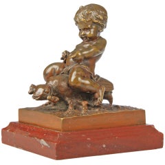 Auguste Moreau Bronze Sculputre , Boy Riding a Beetle