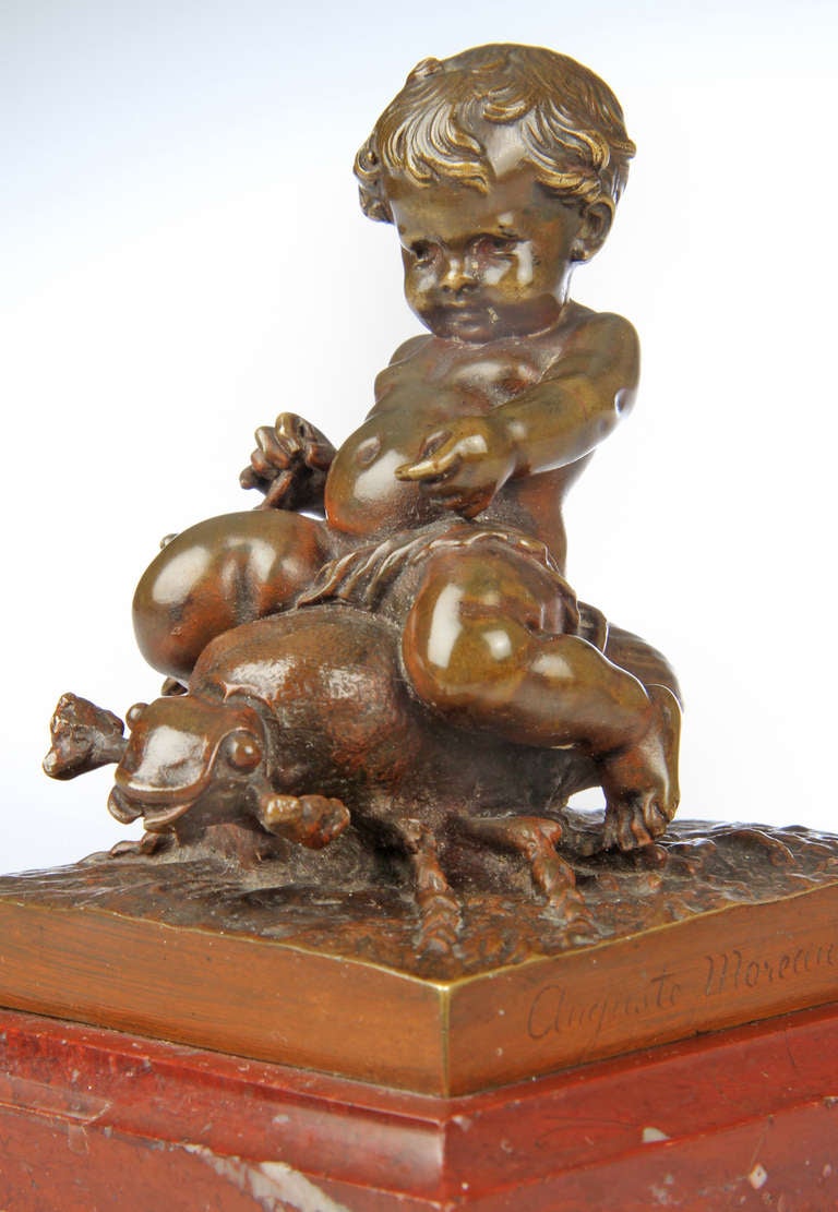 This whimsical piece is sculpted  and signed by the Art Nouveau French artist Auguste Moreau and executed between 1890 and 1910.