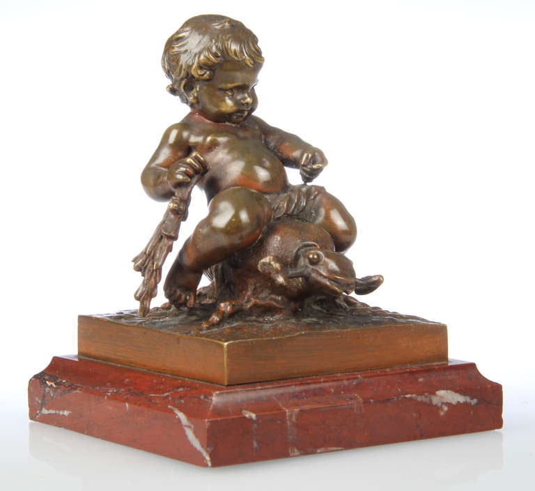 French Auguste Moreau Bronze Sculputre , Boy Riding a Beetle