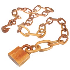 An Oversized Folk Art  Carved Wood Linked Chain with Padlock