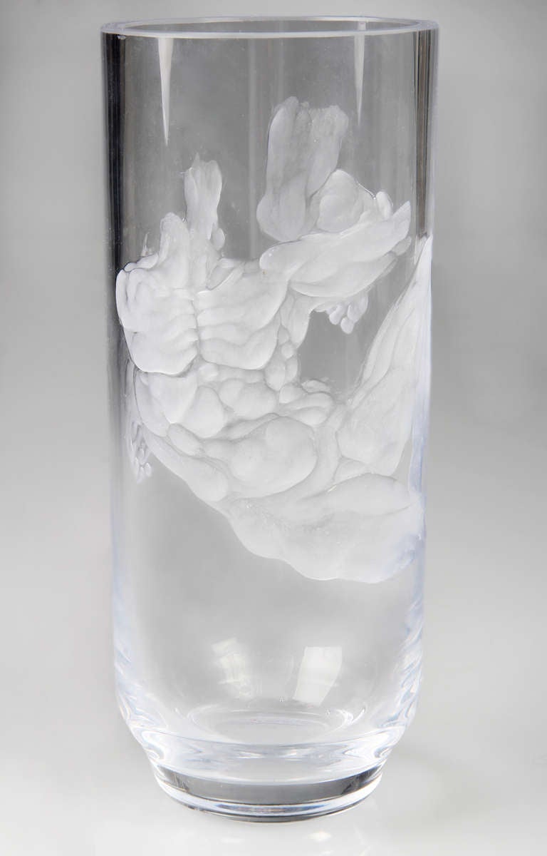 Unknown Clear Crystal Vase with Etched Male Torso