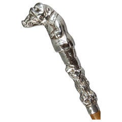 Antique Pig in a Man's Suit Silver Topped Cane