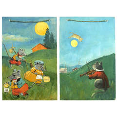 Vintage Pair of Nursery Rhyme Paintings on Wood