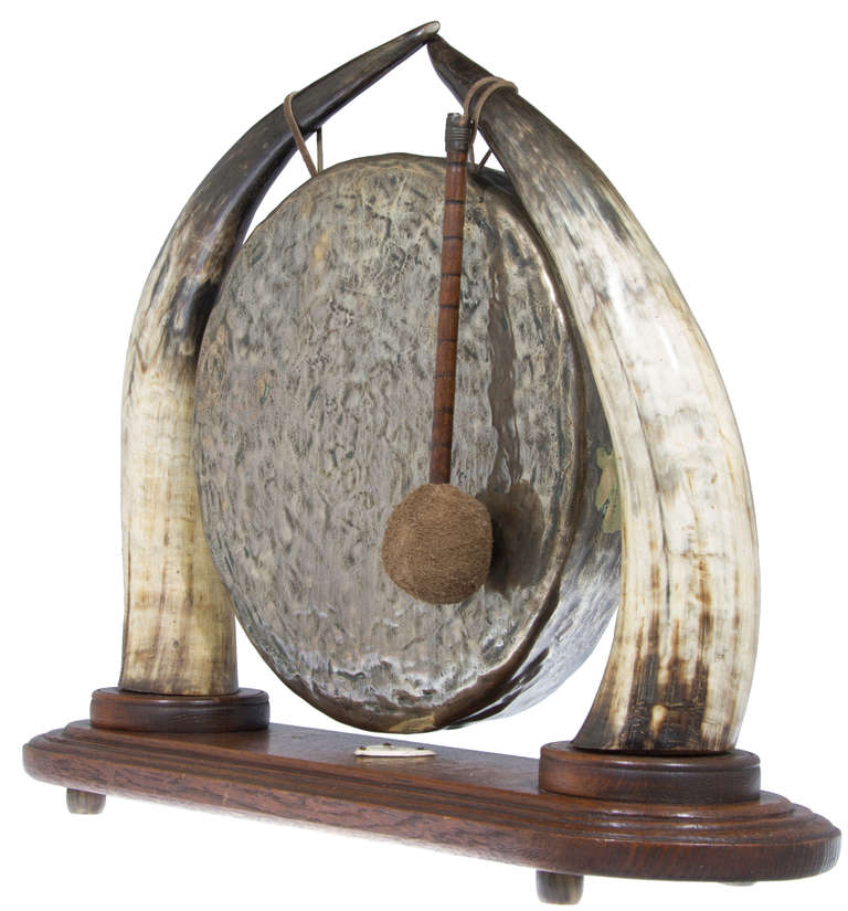 British English Large 19th Century Gong with Horns