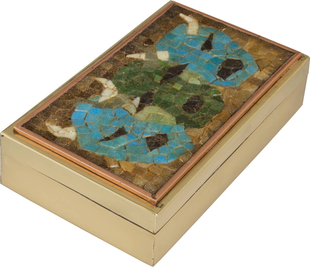 A mosaic of inlaid glass form the top of the box.