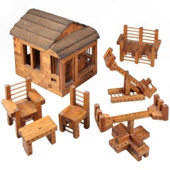 Vintage Wooden Folk Art Building with Play set