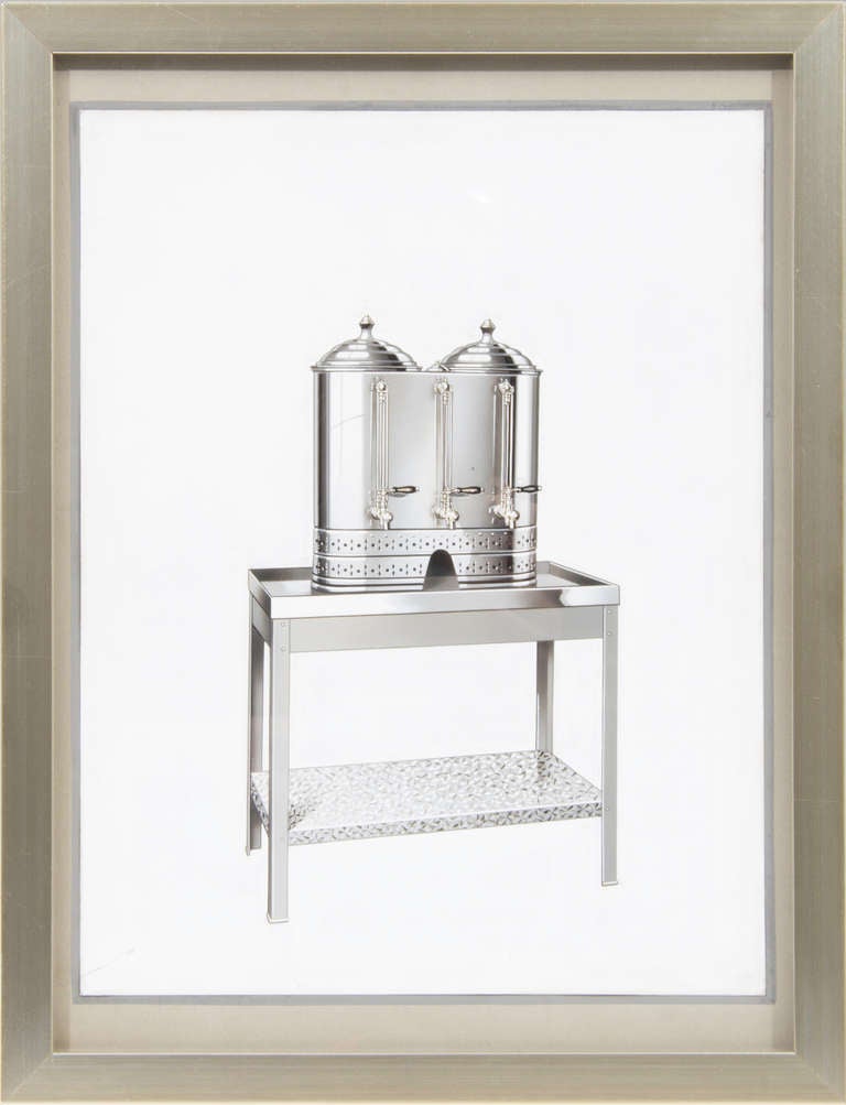 This is a realistic painting depicting an industrial Art Deco  coffee server.