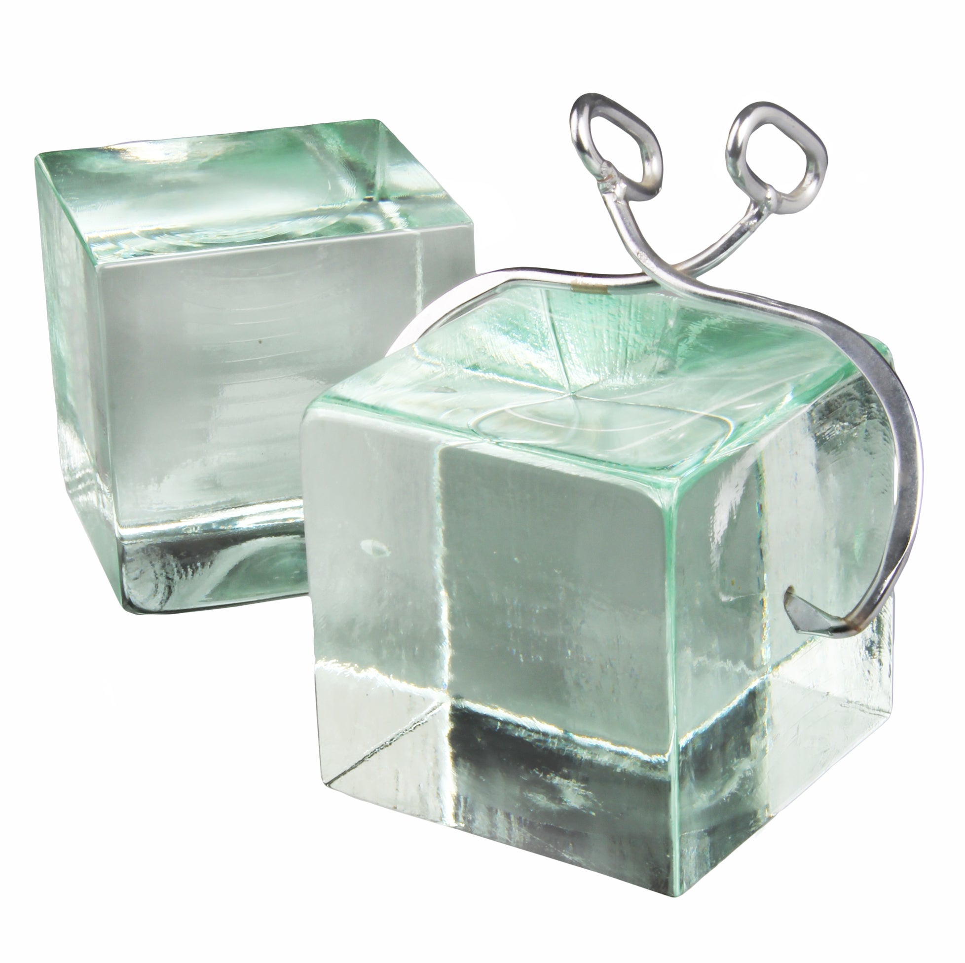 Sculptural Bookends  by Curtis Jere Oversized Glass Ice Blocks  with Tongs