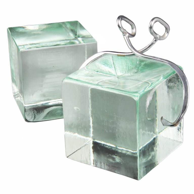 Sculptural Bookends by Curtis Jere Oversized Glass Ice Blocks with