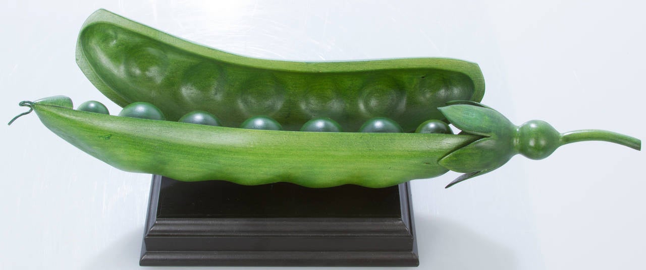 American Hand-Carved Wooden Pea Pod by Robert Andrus