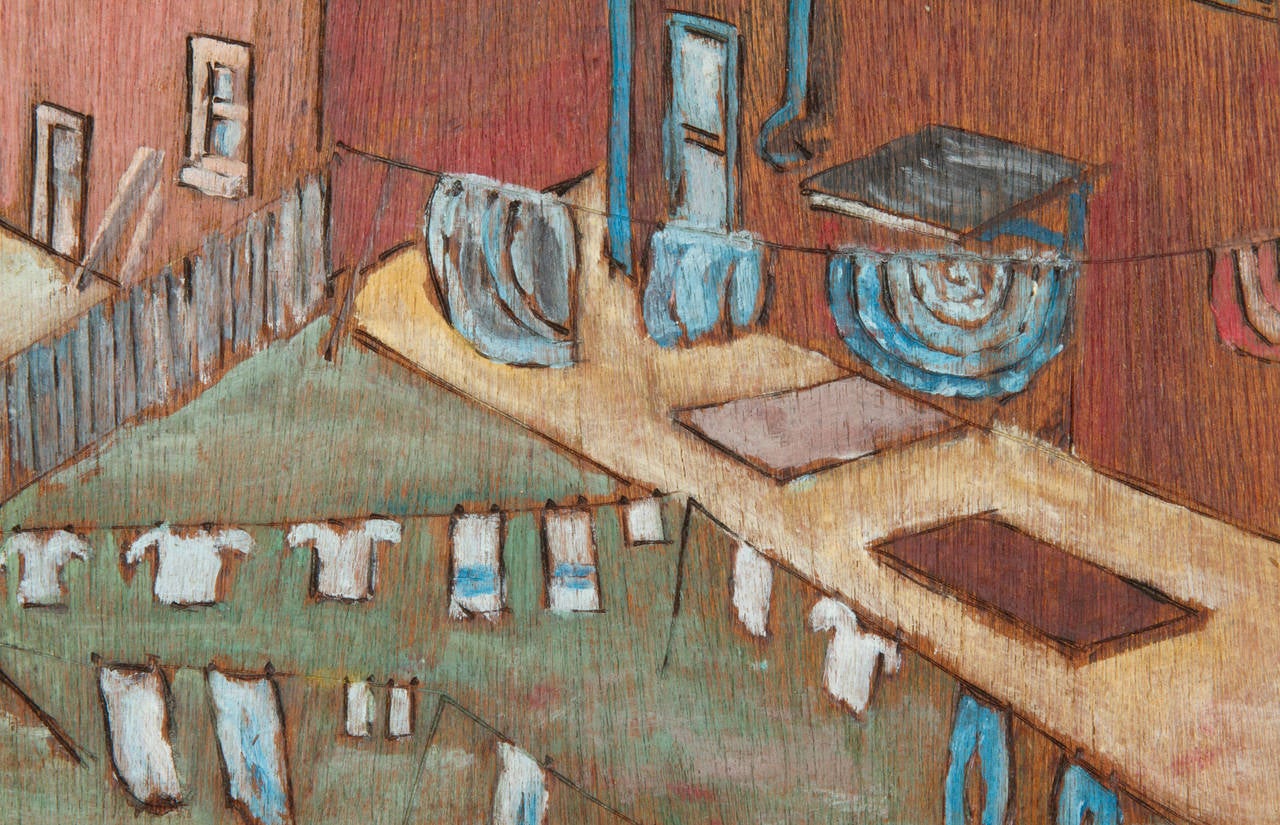 Mid-20th Century Carved Wood Painting For Sale