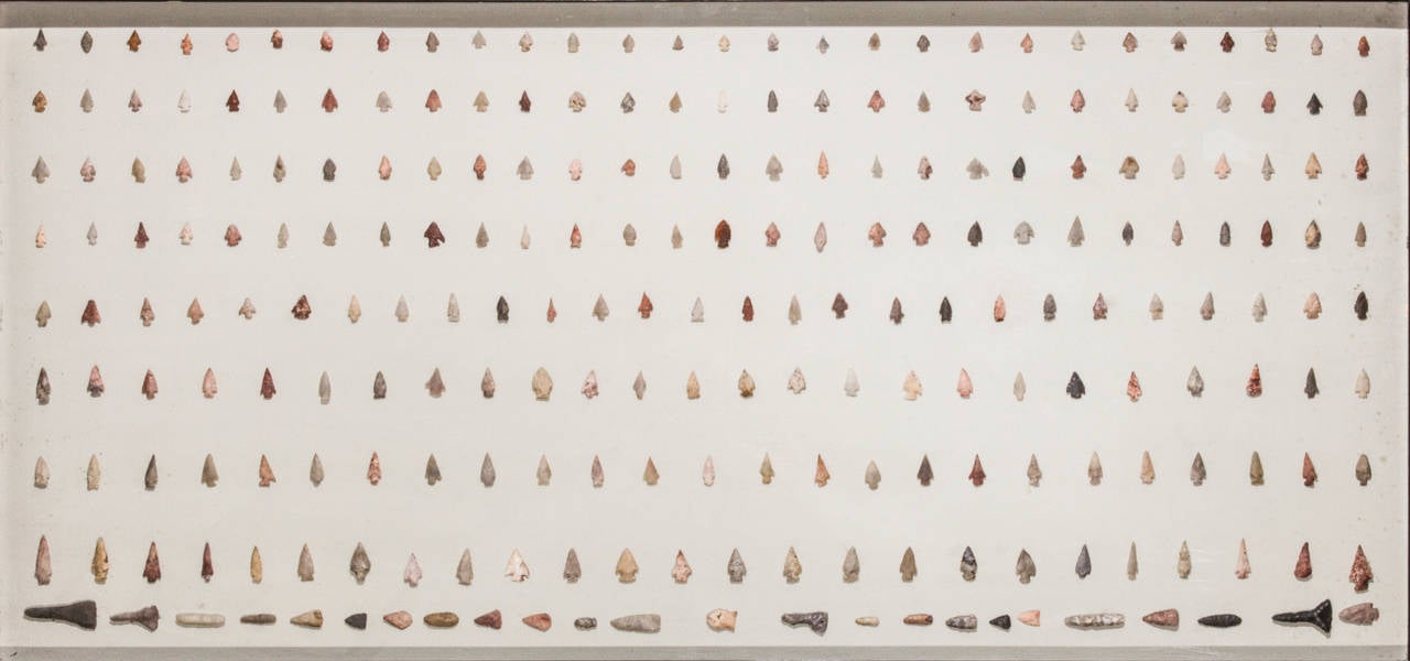 This is a wonderful collection. The arrowheads include the following,
archaic dovetail, archaic bifurcate, Clovis fluted point, archaic pentagonal, diagonal notch, woodland late Adina, Mississippi triangle and woodland intrusive. We believe they