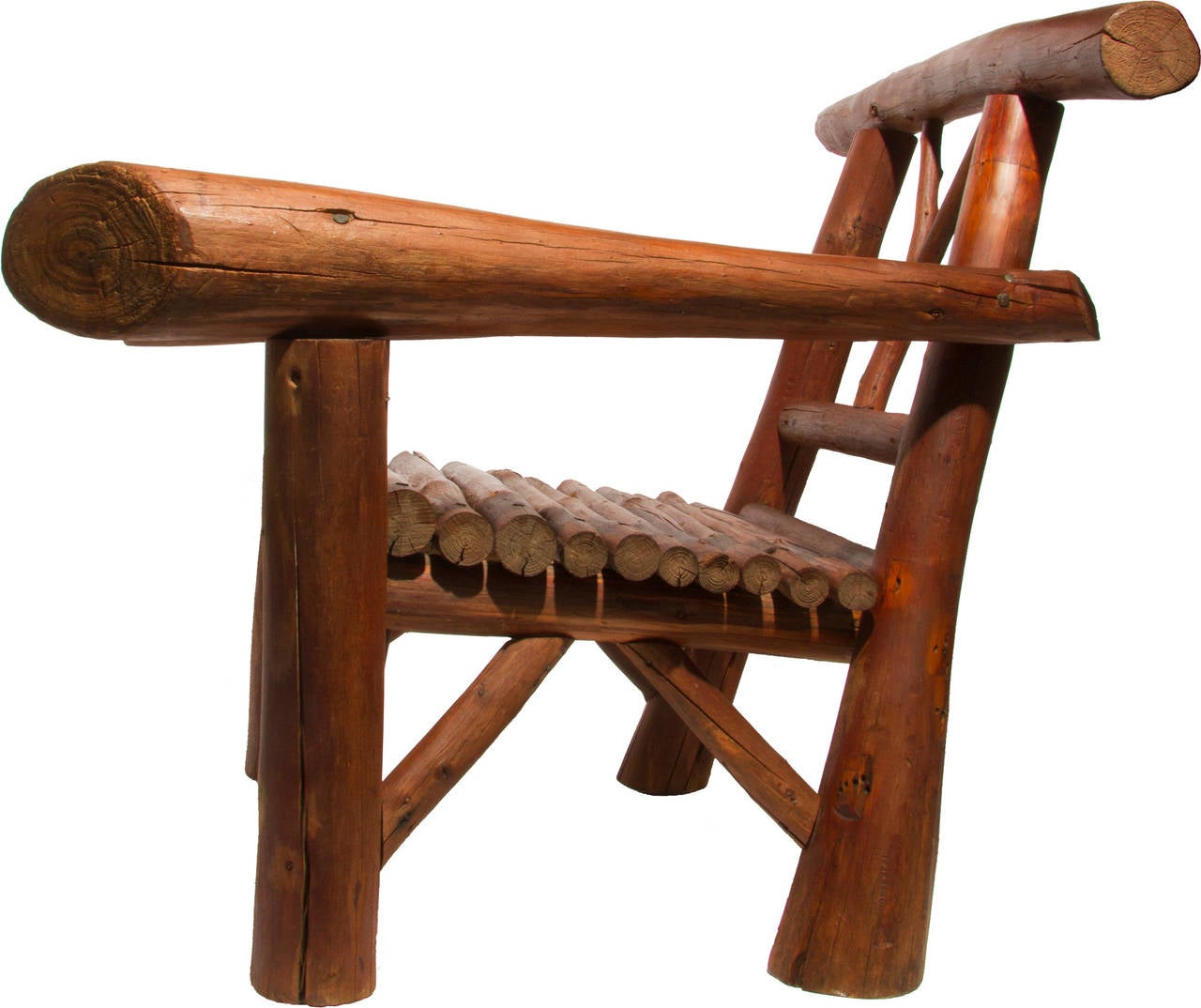 This is a fabulous and historic cypress chair from Florida's infamous Moon Lake lodge. It is rumored that gangster Al Capone hid from the law at Moon Lake Gardens and Dude Ranch, a log cabin-style resort known as 