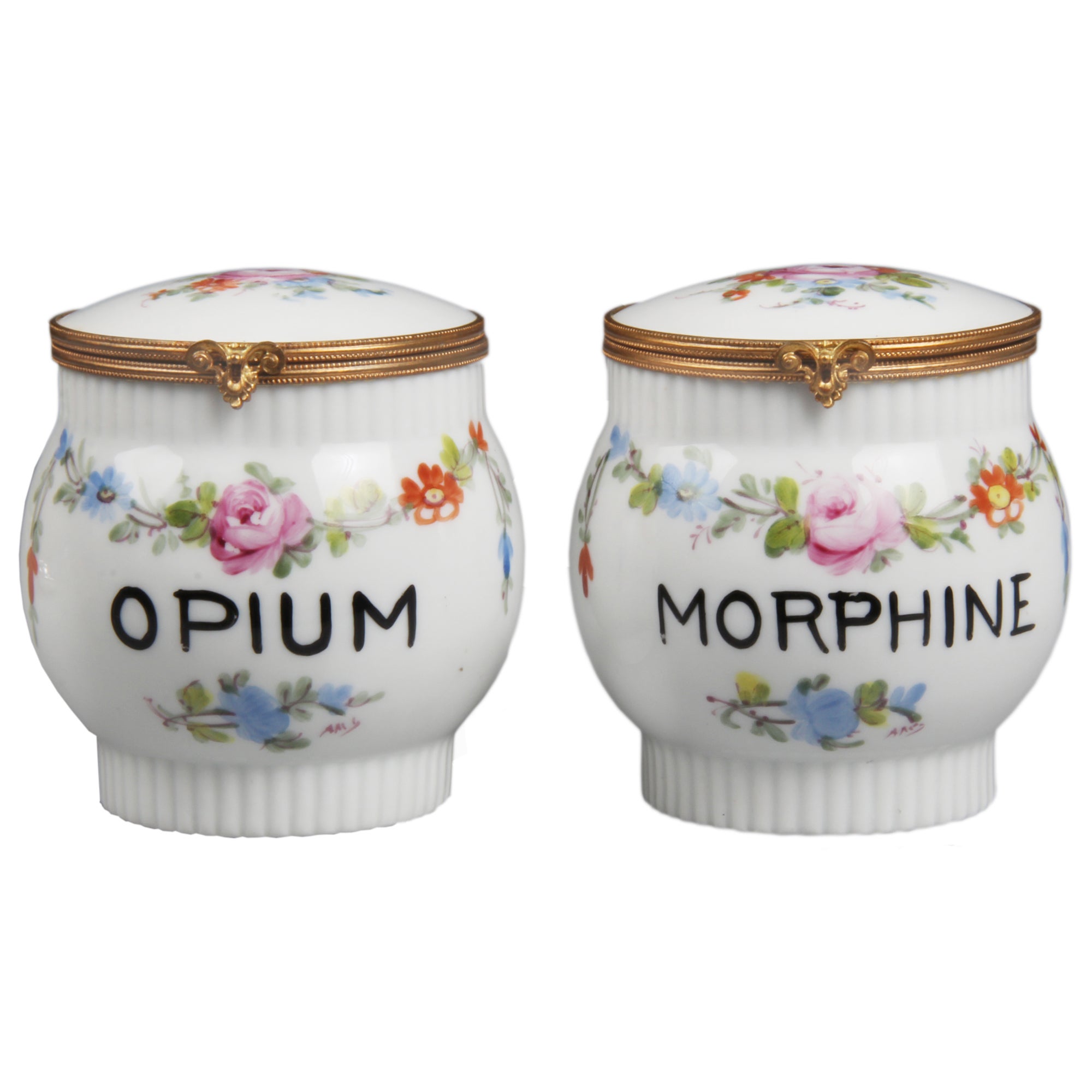 Limoge Opium And Morphine Porcelain Jars with a Floral Motif