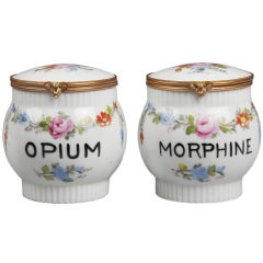 Limoge Opium And Morphine Porcelain Jars with a Floral Motif